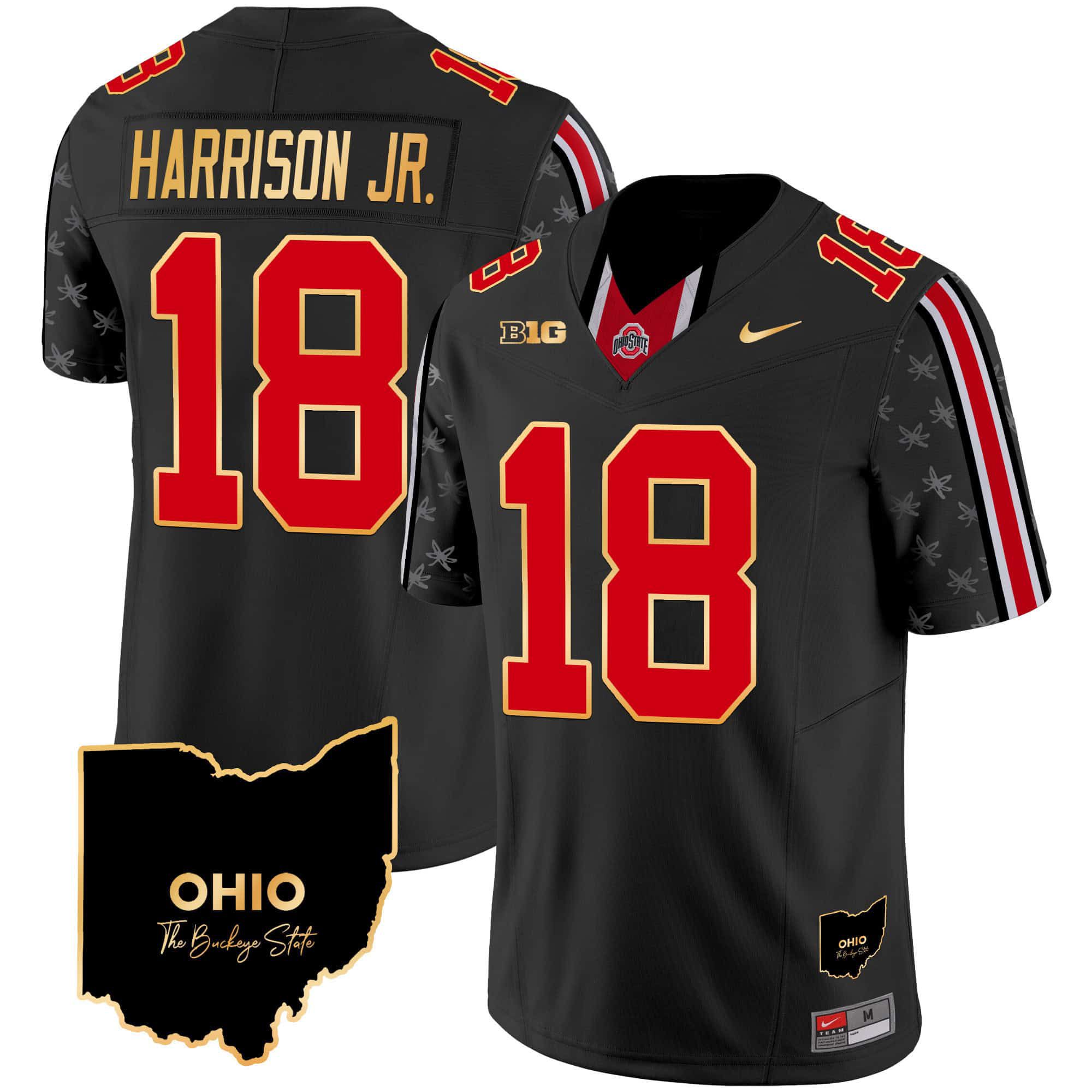 Men Ohio State Buckeyes #18 Harrison jr Black 2024 Nike Home Patch Gold Trim Vapor Limited NCAA Jersey->indianapolis colts->NFL Jersey